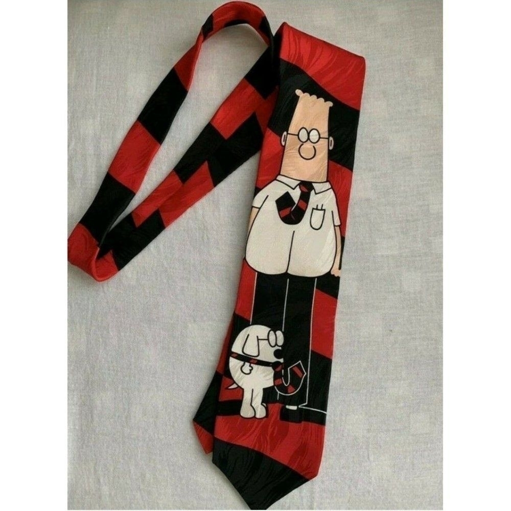 Dilbert mens tie necktie Dog Red Black Silk